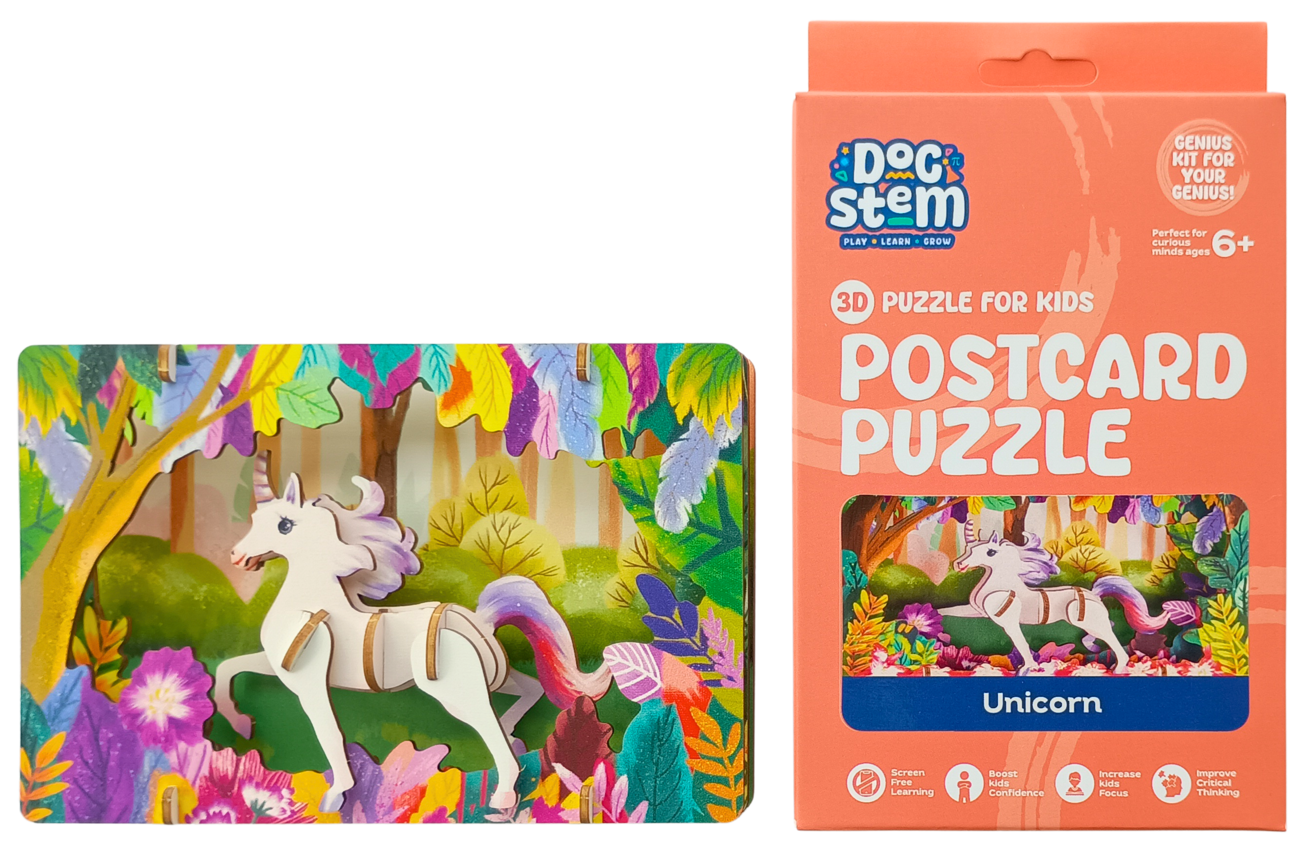 Unicorn – 3D Postcard Puzzle | STEM Education Kit | Wooden Puzzle Kit