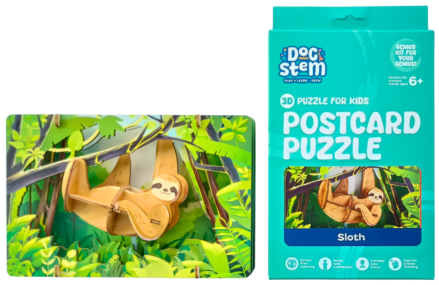 Sloth - 3D Postcard Puzzle | STEM Education Kit | Wooden Puzzle Kit