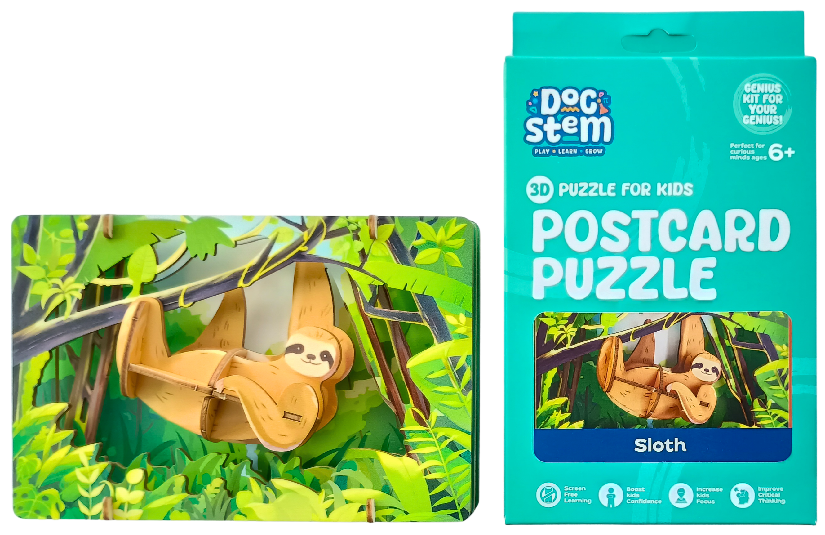 Sloth - 3D Postcard Puzzle | STEM Education Kit | Wooden Puzzle Kit