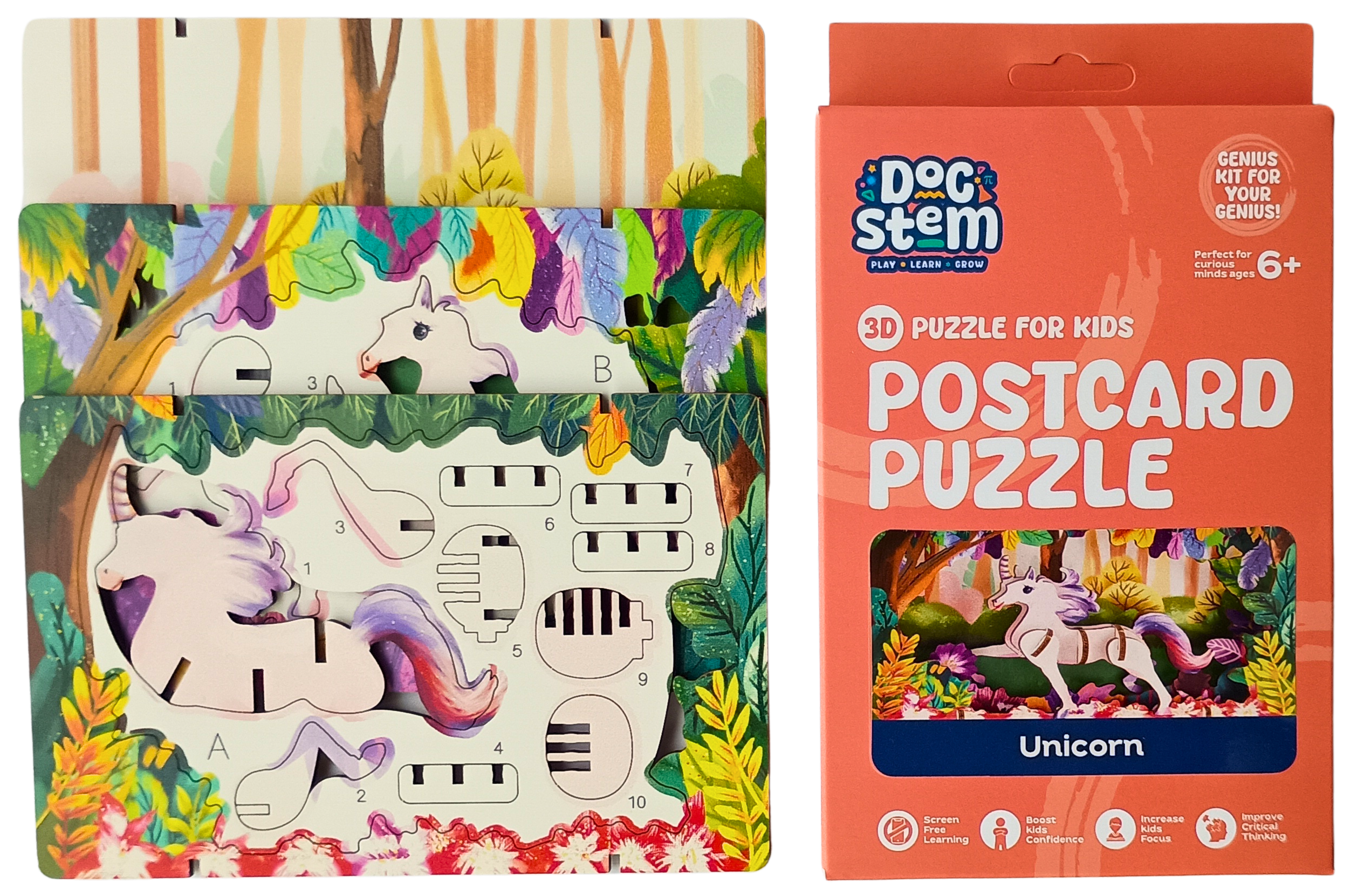 Unicorn – 3D Postcard Puzzle | STEM Education Kit | Wooden Puzzle Kit
