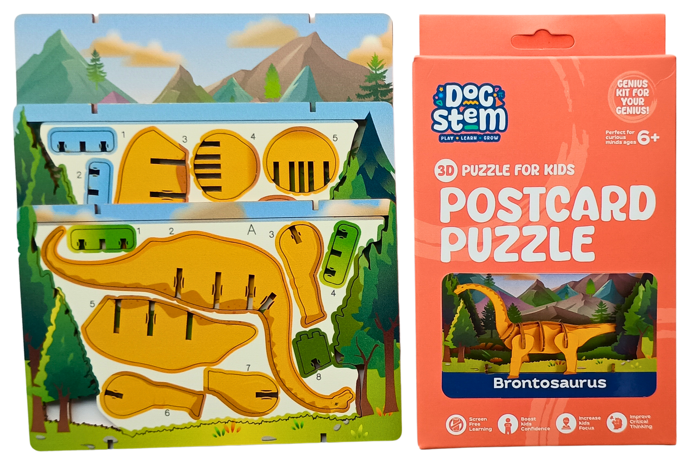 Brontosaurus – 3D Postcard Puzzle | STEM Education Kit | Wooden Puzzle Kit