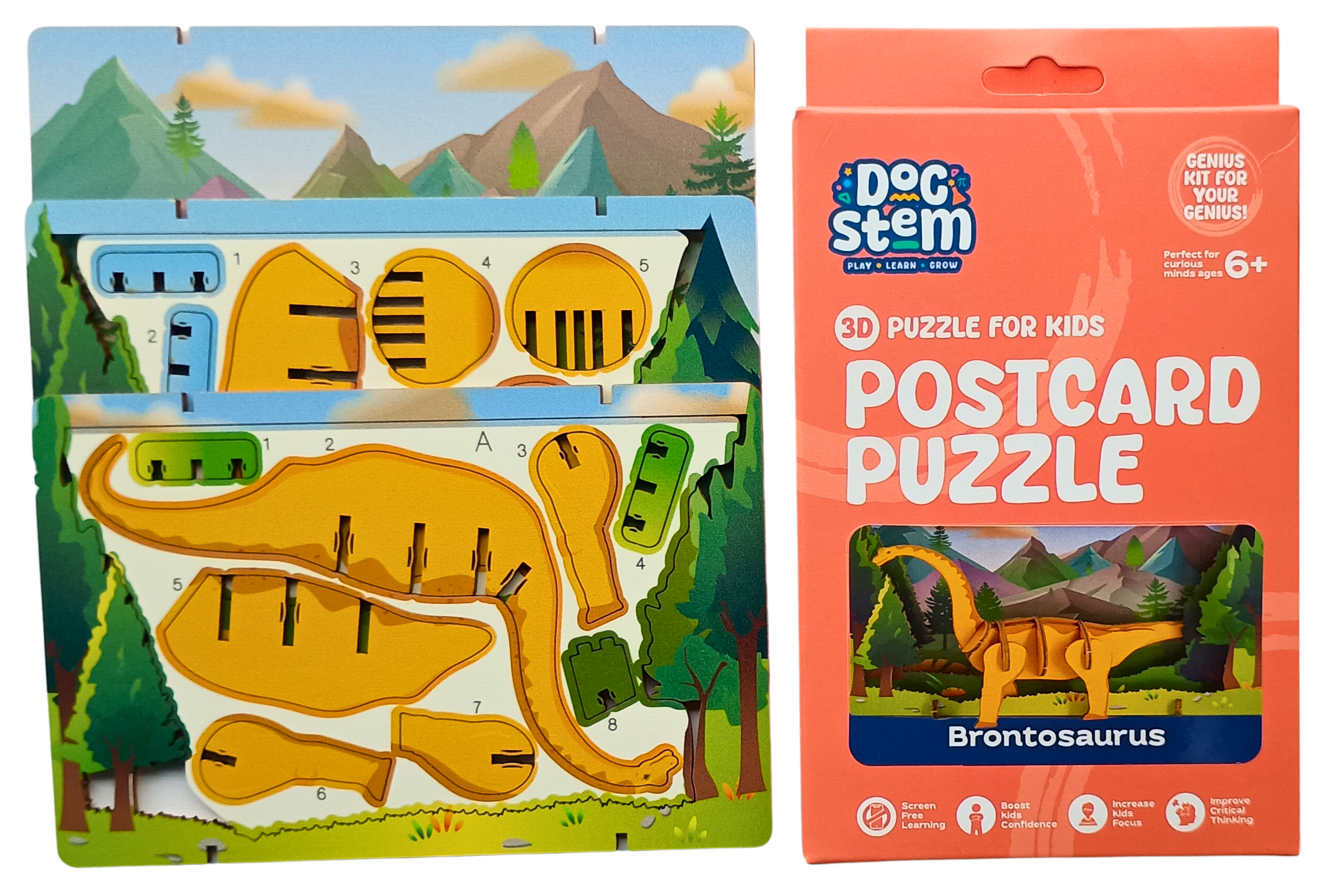 Brontosaurus – 3D Postcard Puzzle | STEM Education Kit | Wooden Puzzle Kit