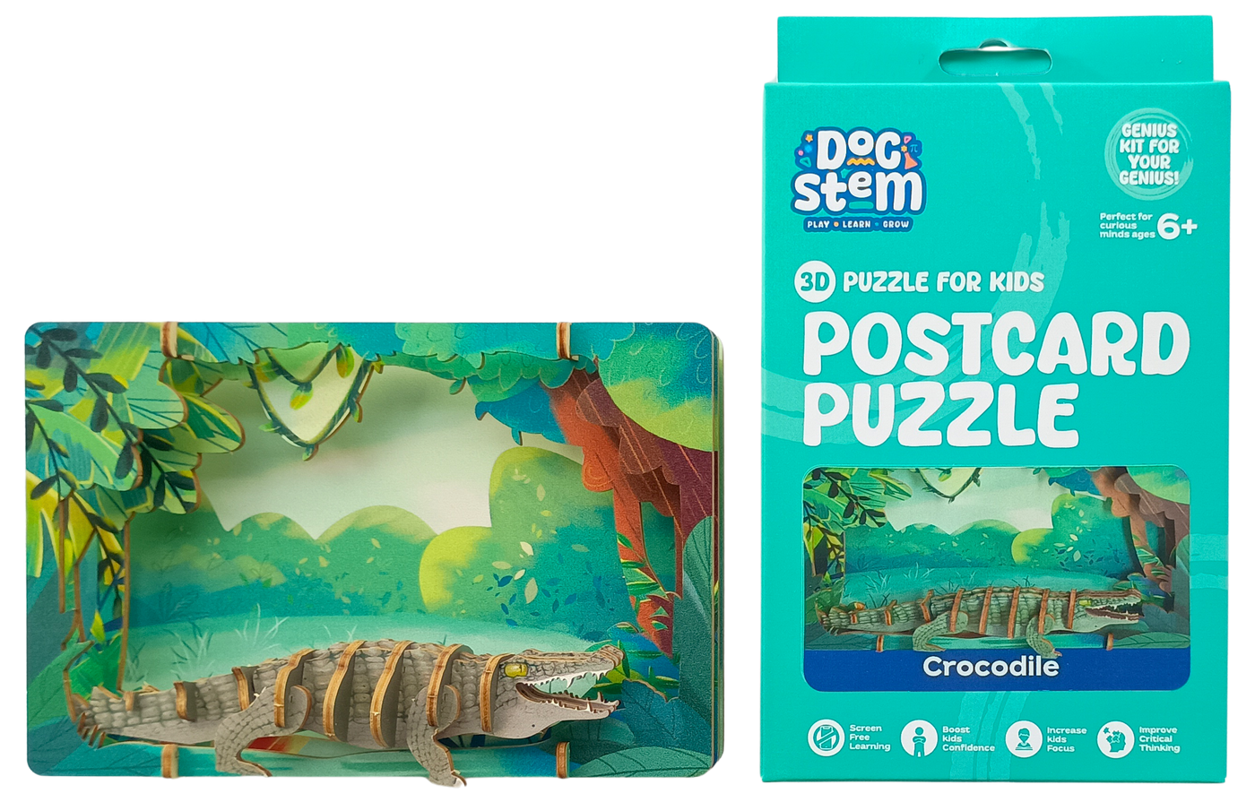 Crocodile – 3D Postcard Puzzle | STEM Education Kit | Wooden Puzzle Kit